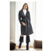 22614 Dewberry Long PU Women TrenchCoat-BLACK