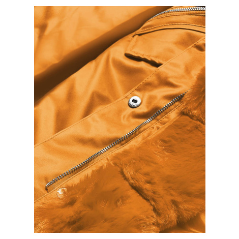 Oranžová dámska bunda parka s kožušinou (5M762-254) J.STYLE