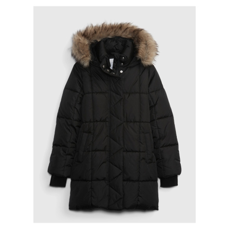 Čierna dievčenská zimná prešívaná bunda s kapucňou GAP