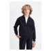 DEFACTO Boys College Collar Zippered Double Pocket Seasonal Light Thin Bomber Cardigan