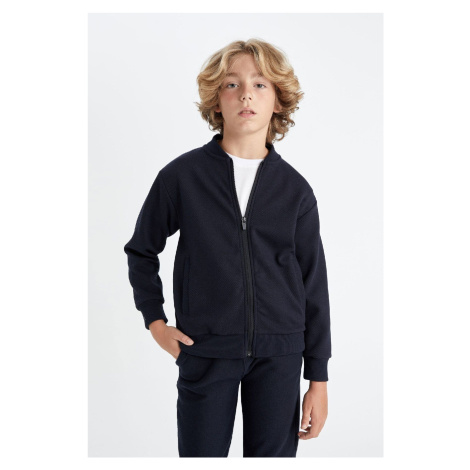 DEFACTO Boys College Collar Zipper Closure Double Pocket Seasonal Light Thin Bomber Cardigan