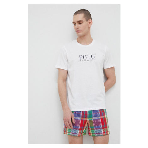 Bavlnené pyžamové tričko Polo Ralph Lauren biela farba, s potlačou