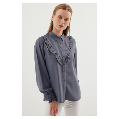 Bigdart 20223 Ruffled Long Sleeve Shirt - Gray