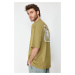 Trendyol Khaki Oversize Skateboard Printed 100% Cotton T-Shirt
