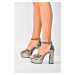 Fox Shoes Platinum Mirror Platform Thick Heeled Evening Dress Shoes