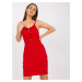 Basic red ribbed dress with shoulder straps RUE PARIS