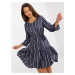 Navy blue flowing cocktail dress with stripes