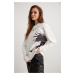 GRIMELANGE Ibbie Women's Fleece Soft Piece Printed Crew Neck White Sweatshirt