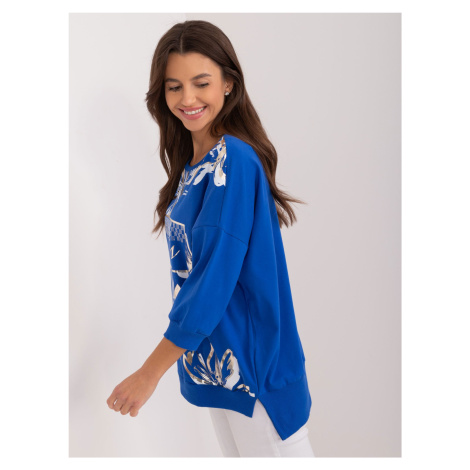 Cobalt blue women's blouse with 3/4 sleeves