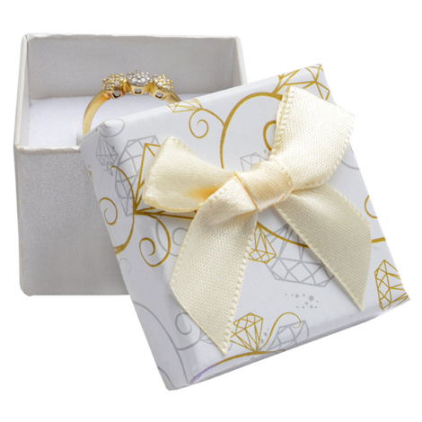 JKBOX Krémová papierová krabička s mašľou Diamonds na prsteň alebo náušnice IK013