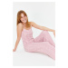 Trendyol Powder Cotton Striped Lace Detailed Rope Strap Knitted Pajama Set