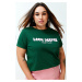 Trendyol Curve Dark Green Slogan Printed Boyfriend Knitted T-shirt