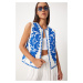 Happiness İstanbul Women's Blue White Embroidery Detailed Linen Vest