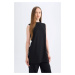 DEFACTO Black Regular Fit Crew Neck Sleeveless Basic Plain Tunic