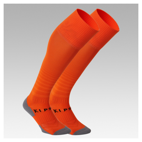 Detské vrúbkované futbalové ponožky Viralto Club oranžové KIPSTA