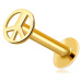 Zlatý 9K piercing do pery a brady - okrúhly symbol mieru, lesklý povrch