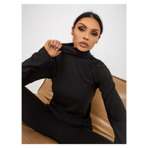 Black women's ribbed turtleneck blouse from the set