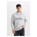 DEFACTO Relax Fit Zippered Stand Collar Printed Thick Sweatshirt Fabric Sweatshirt