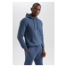 DEFACTO Regular Fit Hooded Pocket Soft Furry Basic Plain Sweatshirt