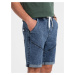 Ombre Turn-up men's short denim shorts with stitching - dark blue