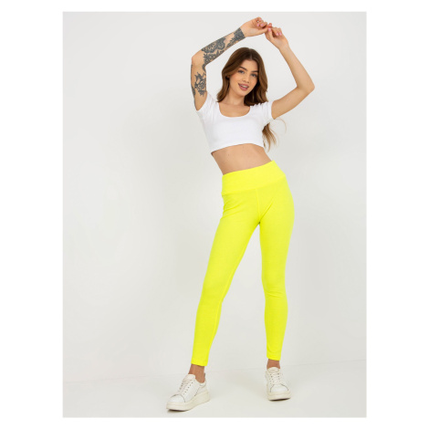 Fluo yellow cotton striped basic leggings