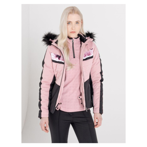 Čierno-ružová dámska lyžiarska bunda s kapucňou a umelým kožúškom Dare 2B Dynamite