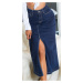 Sexy Highwaist Dark Denim Maxiskirt with Slit denimblue 44