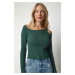 Happiness İstanbul Women's Emerald Green Cut Out Detailed Knitted Blouse