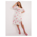 Ecru-pink floral midi dress with belt