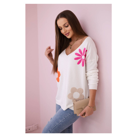 Sweater blouse with ecru floral pattern