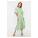 Trendyol Green Belted Half Balloon Sleeve Linen Look Woven Shirt Dress