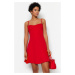 Trendyol červený golier detailné mini tkané šaty