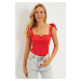 Cool & Sexy Women's Red Shoulder Tie Blouse