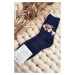 Warm cotton socks with teddy bear, navy blue