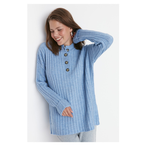 Trendyol Blue Collar Buttoned Ribbed Knitwear Sweater