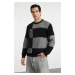 Trendyol Black Regular Crew Neck Color Blocked Knitwear Sweater