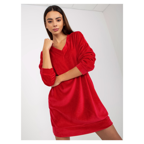 Red velour dress with long sleeves