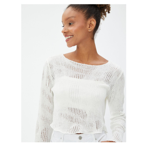 Koton Crop Knitwear T-Shirt Long Sleeve Openwork Crew Neck