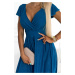 MATILDE - Dámske šaty v morskej farbe s brokátom, výstrihom a krátkymi rukávmi 425-5