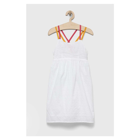 Dievčenské bavlnené šaty Sisley biela farba, midi, áčkový strih