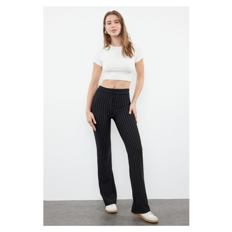 Trendyol Black Striped Stretch Waist Flare Leg Knitted Trousers