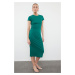 Trendyol Emerald Green Short Sleeve Fitted Cotton Stretchy Midi Knitted Dress