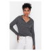 Trendyol Anthracite Couple Sleeve Detailed Polo Neck Knitwear Sweater