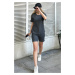 Trend Alaçatı Stili Women's Gray Crew Neck Shorts Double Suit