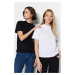 Trendyol White-Black 2-Pack 100% Cotton Basic Stand Up Collar Knitted T-Shirt