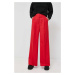Vlnené nohavice BOSS dámske, červená farba, široké, vysoký pás