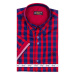 Červená pánska kockovaná košeľa s krátkymi rukávmi BOLF 4508