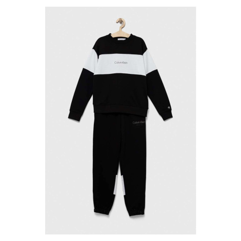 Detská bavlnená tepláková súprava Calvin Klein Jeans čierna farba