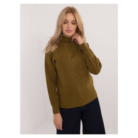 Olive sweater with turtleneck and cuffs