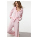 Trendyol Pink Frilled Pocket Detailed Viscose Woven Pajama Set